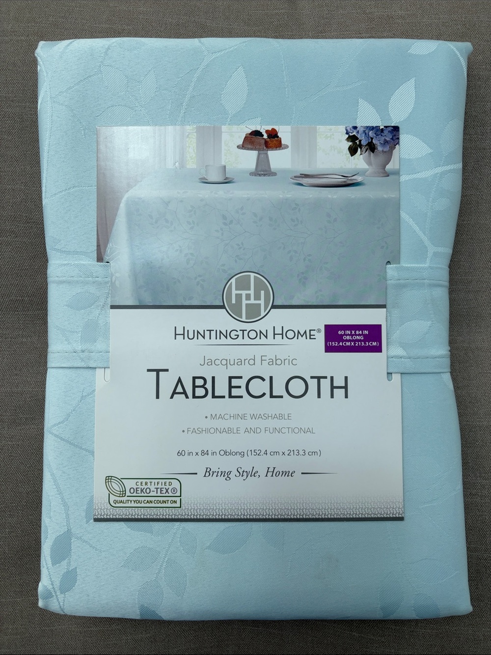 NWT Huntington Home Pale Blue Jacquard Fabric Tablecloth Oblong 60in x 102in
